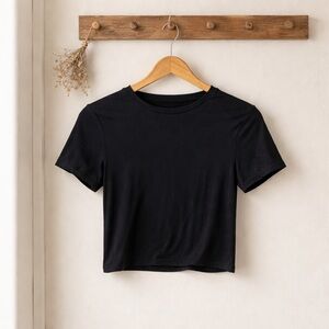 aerie Black Crewneck Crop Tee
